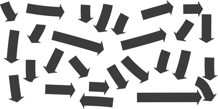 Abstract graphic pattern showcasing a multitude of bold black arrows pointing in various random directions, symbolizing choice, progression, and diverse navigation paths