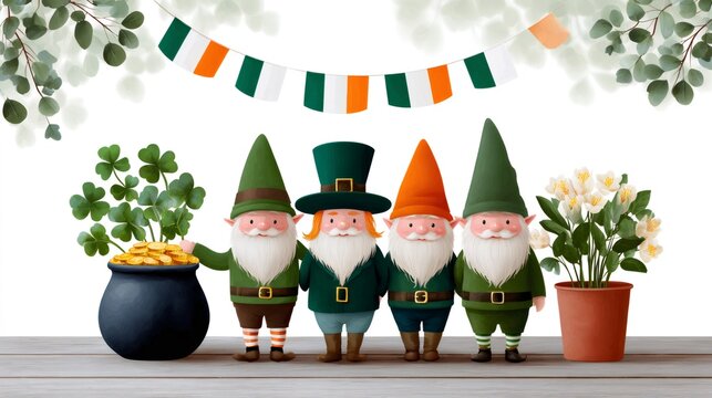 St. Patrick's Day gnomes celebrating good luck