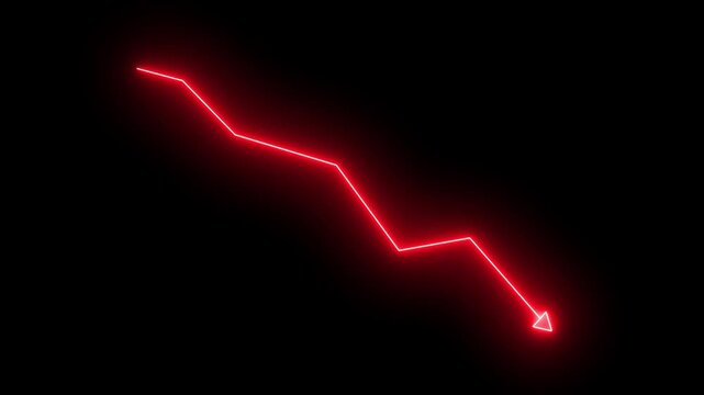 Glowing neon arrow business graph chart animation. business success arrow concept. Neon business growth animation with down arrow. 4k animation.