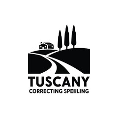 Obraz premium A striking black silhouette depicts a quaint tuscan landscape featuring a house winding road and iconic cypress trees high quality professional detailed modern elegant