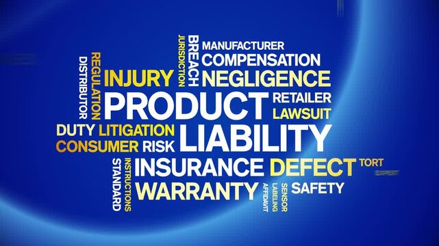 Product Liability animated word cloud-text design animation tag kinetic typography seamless loop.