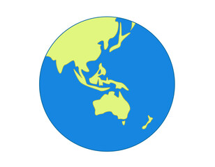 Stylized map of the Earth flat icon showing Australia, Asia, and Oceania on a blue background © Andy