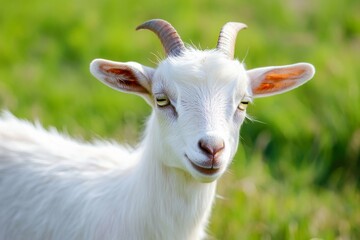 Obraz premium Curious goat looking at the camera while standing on a farm in the afternoon sunlight