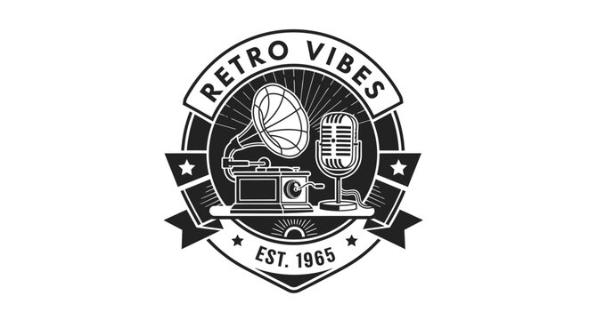 Retro gramophone and vinyl records logo.