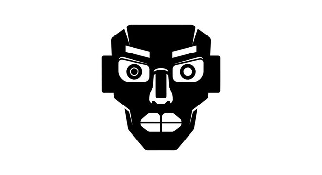 Robotic face with angry expression.