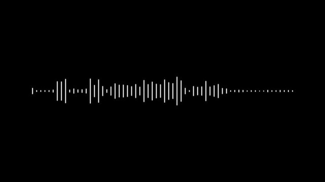 Abstract white audio frequency waveform animation on transparent background, minimal music sound wave icon animation. Dynamic sound wave reacts to music beats for podcast intro, radio broadcast.