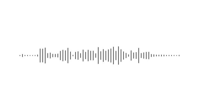 Abstract white audio frequency waveform animation on transparent background, minimal music sound wave icon animation. Dynamic sound wave reacts to music beats for podcast intro, radio broadcast.