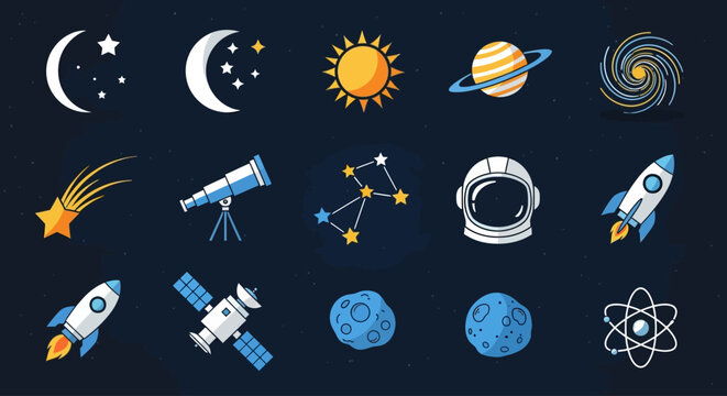 Space icons with celestial bodies.