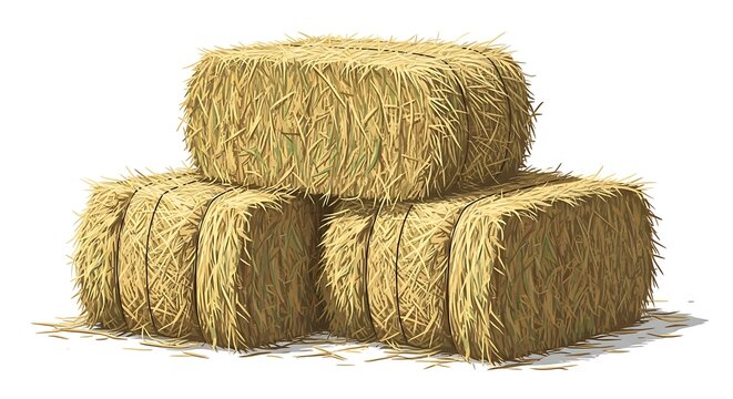 Stack of Hay Bales on White Background.