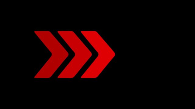 Abstract directional arrow icon animation. arrow looping animation right direction concept. Animated arrows for the overlay video layer.