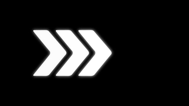 Abstract directional arrow icon animation. arrow looping animation right direction concept. Animated arrows for the overlay video layer.