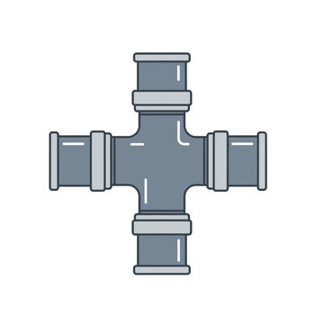 Simple illustration of a four way pipe cross connector in blue tones
