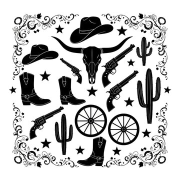 Western themed icons and symbols.