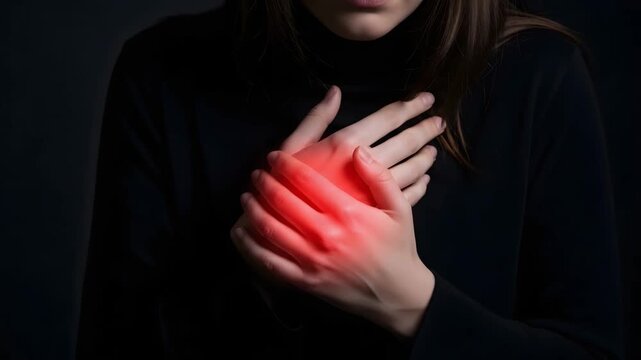 Woman experiencing heart pain or discomfort