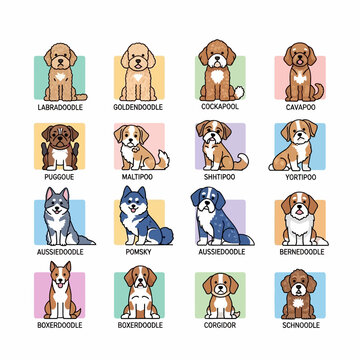 Cute cartoon dogs and cats illustrations.