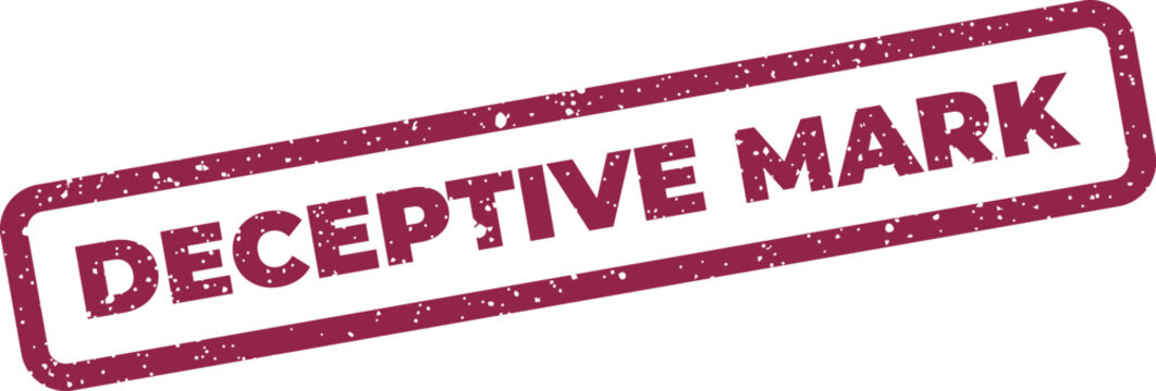 Grungy rubber stamp effect vector displaying the message deceptive mark within a framed rectangular shape, ideal for warnings