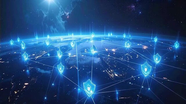 Globe with network shields