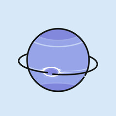 A cartoon illustration of the planet Neptune, showing its blue color and ring system. © agussssss
