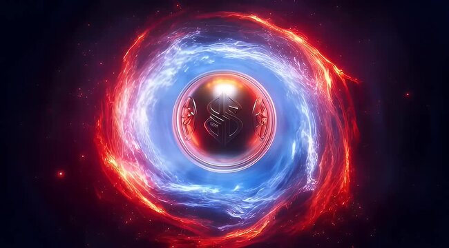 Abstract cosmic artwork showcasing a central token surrounded by swirling energy