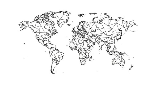 Black and white world map illustration.