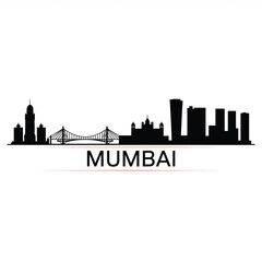 Obraz premium Mumbai skyline silhouette with prominent landmarks and the city s name