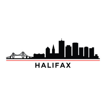 Halifax skyline silhouette with bridge and city name below it