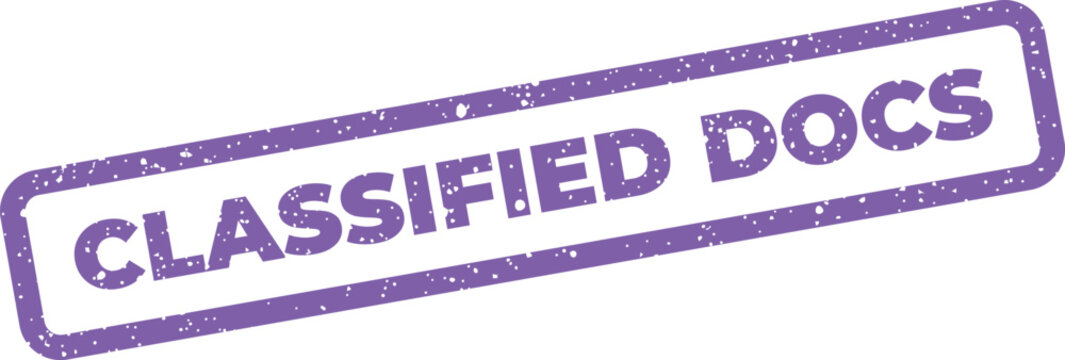 Official rectangular classified documents stamp with distressed texture for sensitive files and secure records
