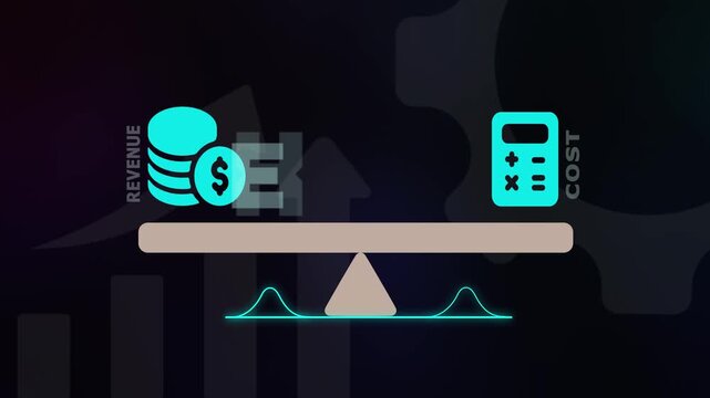 Professional expense tracking concept with calculator and revenue symbols on a balanced scale for cost management.