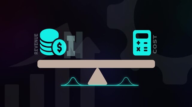 Detailed income analysis and revenue tracking concept with a balance scale showing financial health and cost.