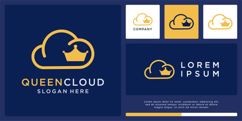 Naklejka premium Queen cloud logo design with crown