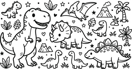 Fototapeta premium Dinosaur friends coloring page for kids
