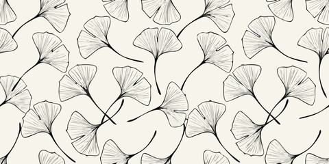 Delicate ginkgo biloba leaves create a seamless repeating pattern © Nasir
