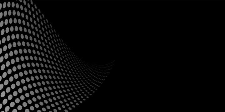 Abstract black background with 3D wavy halftone dots pattern and elegant minimalist design
