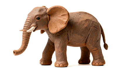 Obraz premium Handmade brown clay elephant figurine with realistic details and texture. Creative pottery art isolated on white background.
