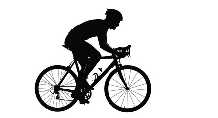 Fototapeta premium Black silhouette vector illustration of a dedicated cyclist riding a racing bicycle with intense focus