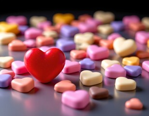 Colorful Heart Candies Closeup with Soft Lighting