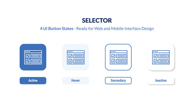 selector UI Button States Set. Outline icon kit from technology collection. Thin linear selector, tool, square editable vector. Line vector selector sign for web and mobile interface
