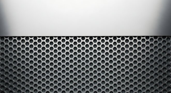 Metallic Perforated Surface with a Smooth White Panel, Industrial Design Concept.