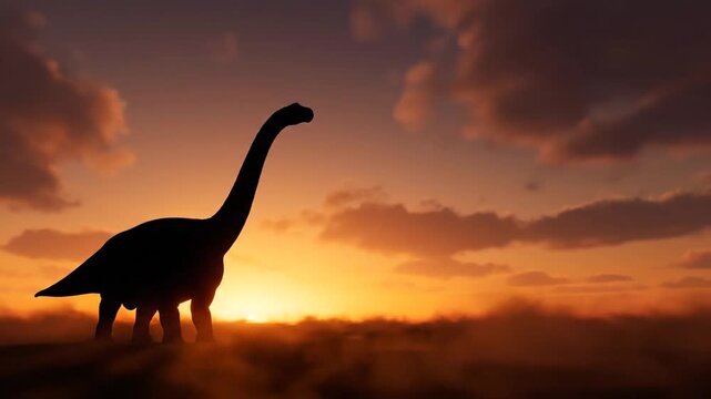 Silhouette of a brachiosaurus at sunset