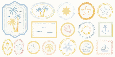 Collection of hand drawn summer icons featuring tropical and nautical themes © Bipul