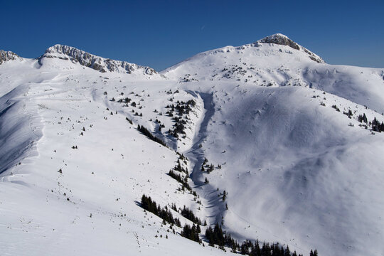 winter mountain landscape, Tataru Peak, Bucegi Mountains, Romania 