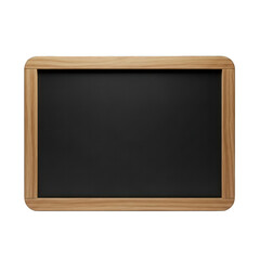 A rectangular chalkboard with a light wooden frame sits against a black background