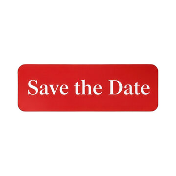 A rectangular red button with rounded corners displaying "Save the Date" in white text, black bkg