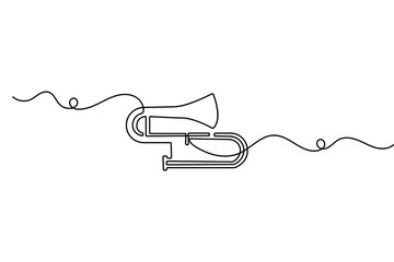Obraz premium Continuous one line trombone illustration minimalist music icon isolated vector design