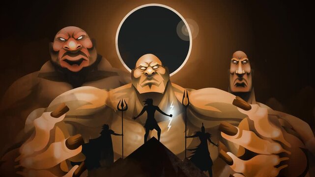 giants titans attacking mount olympus defended by greek gods