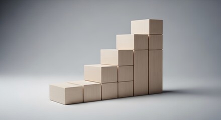Minimalist white 3D stepped blocks arranged as a rising staircase for professional business success and career growth