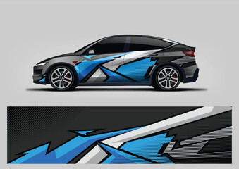 modern blue shape background for sport car livery wrap design, vehicle wrap sticker and decal © Lancar
