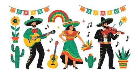 Fototapeta premium Vibrant mexican fiesta scene with music and dance