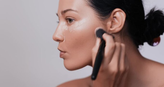 Self Care Beauty Routine Woman Applying Makeup Foundation Tutorial