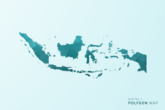 Indonesia Map - Polygon style vector illustration in teal blue-green low poly geometric design, modern minimal silhouette.